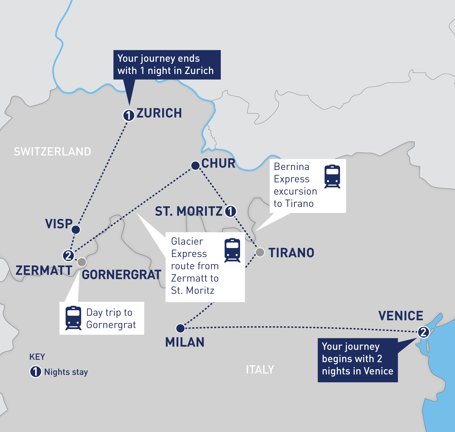 Venice to Zurich via the Bernina and Glacier Express | Railbookers®