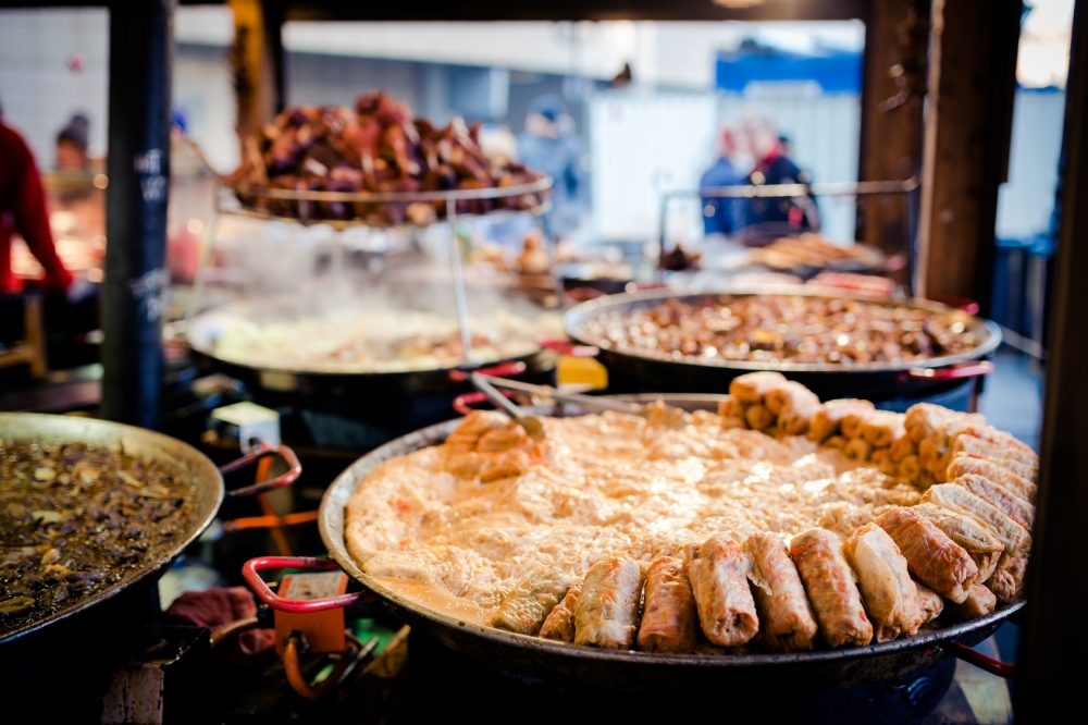 Traditional Hungarian recepies sold at a street food van at the Budapest Christmas Market